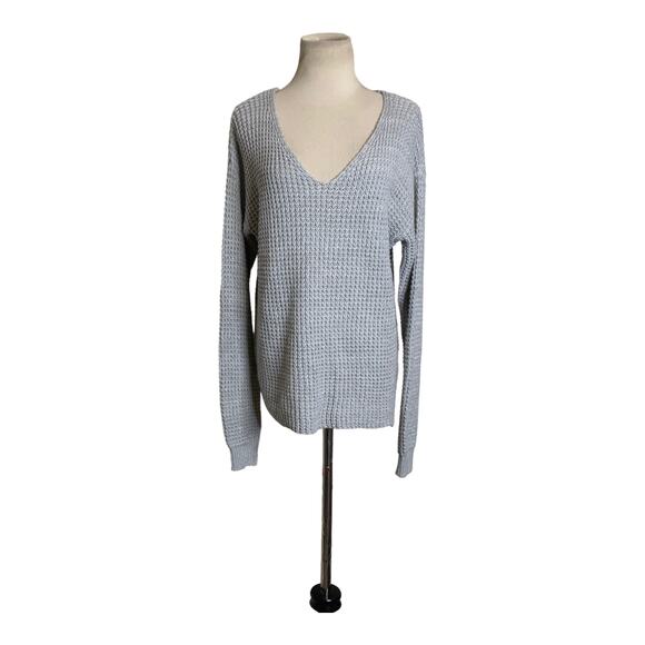 Black Tape gray honeycomb knit v neck long sleeves sweater size Small - Picture 11 of 11